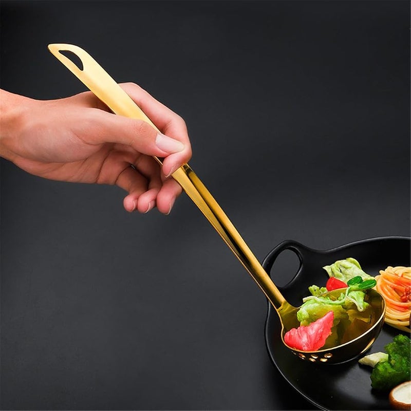 Gold Stainless Steel Long Handle Strainer Spoon Soup Skimmer Cooking Utensil - Image 3